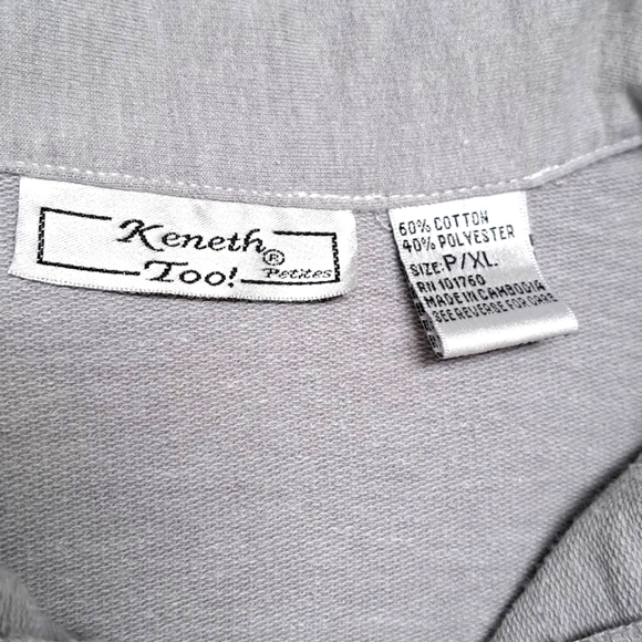 [Kenneth Too] Gray Embroidered Collard Button Front Women's Top Size XL Petite - Picture 3 of 4